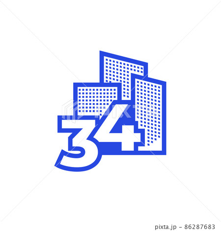 number 34 with building logo design vector graphic symbol icon illustration creative idea 86287683