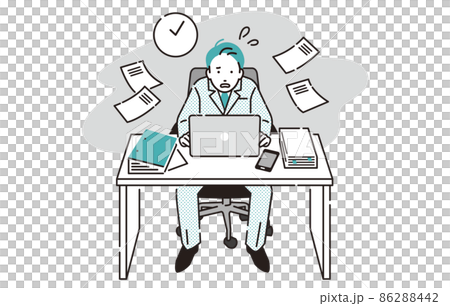 A business person male who becomes sick due to overtime work 86288442