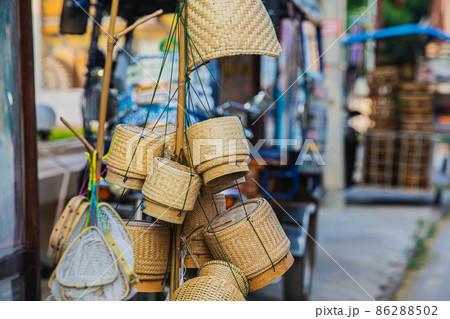sticky rice container made from bamboo. Wicker put sticky rice, Thailand sticky rice container made from bamboo. Wicker put sticky rice, Thailand 86288502