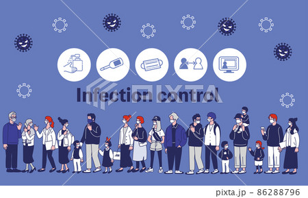 感染対策をする人々のイラストバナー　 86288796