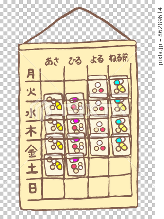 一包化された抗精神病薬がセットされたお薬カレンダー　怠薬なし 86289614