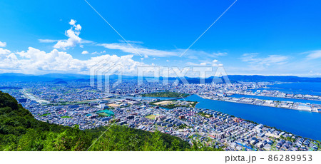 高松市　地方都市　四国　香川県　ハイアングル　【 屋島 からの パノラマビュー 】 86289953