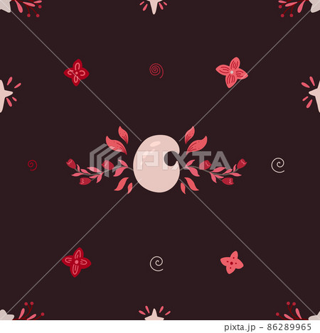 Vector delicate seamless pattern with crescent moon and sakura on dark background. Gentle mystical texture with flower wreaths. Spiritual wallpaper 86289965