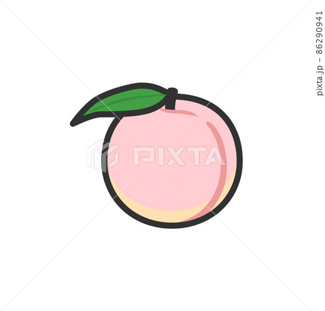 果物イラスト 葉っぱ付きのモモのイラスト素材