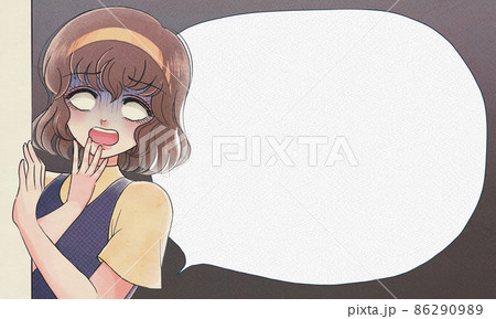 昭和50年代のまんが風バナー・見てしまい驚く白目の女とフキダシ 86290989