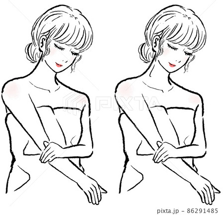 サウナに入る女性 下を向いている ロングヘアで目を閉じている のイラスト素材