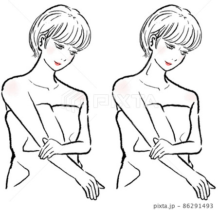 サウナに入る女性。ショートヘアで下を向いている。 86291493