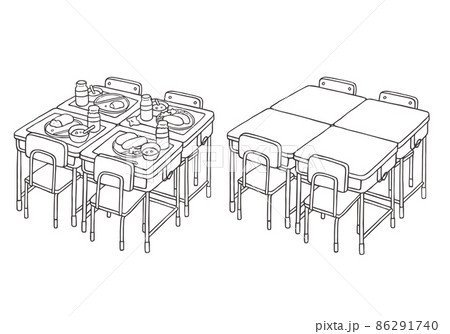 学校での机の島のイラスト グループ・班(モノクロ) 学校での机の島のイラスト グループ・班(モノクロ) 86291740
