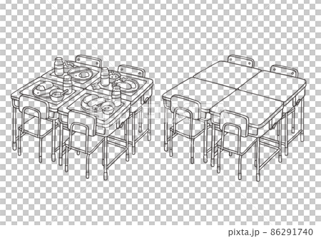 学校での机の島のイラスト グループ・班(モノクロ) 学校での机の島のイラスト グループ・班(モノクロ) 86291740