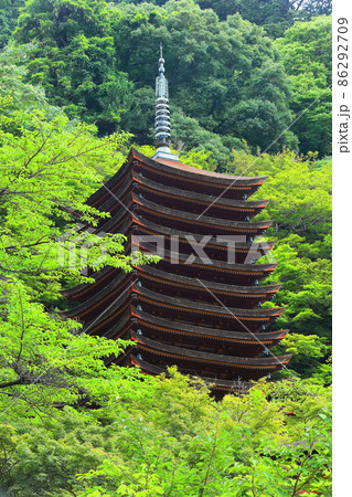 【奈良県】新緑の談山神社の十三重塔 【奈良県】新緑の談山神社の十三重塔 86292709