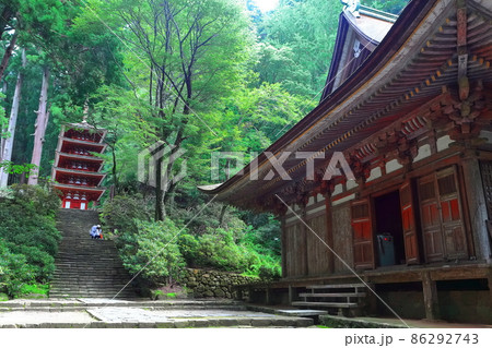 【奈良県】幽玄の室生寺　五重塔と本堂 86292743