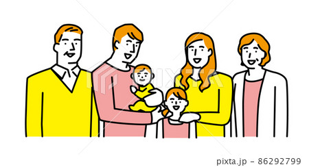 笑顔であつまる三世代家族 86292799