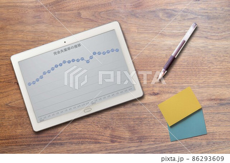 タブレット端末に映る完全失業率の推移グラフ タブレット端末に映る完全失業率の推移グラフ 86293609