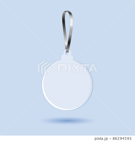 White transparent acrylic ornament with silver ribbon mockup template. 86294593