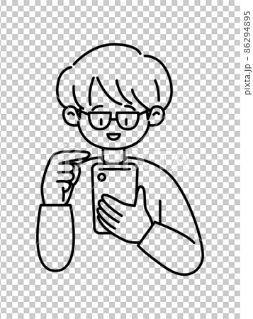 Boys using smartphones ・ Line drawings - Stock Illustration [86294895 ...