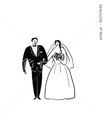 腕を組んだウエディングドレスの女性とタキシードの男性、ウエディング、結婚式、(縦、中央配置) 腕を組んだウエディングドレスの女性とタキシードの男性、ウエディング、結婚式、(縦、中央配置) 86297646