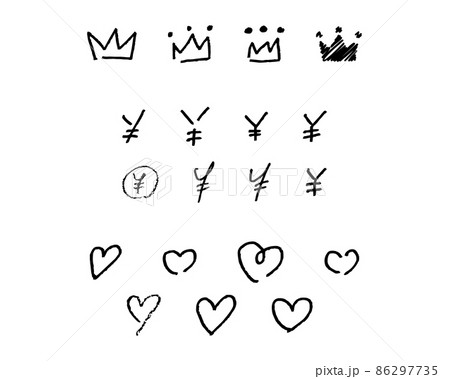 いろんな王冠 円マーク ハートの手書き素材 鉛筆やペンで書いたような素材のイラスト素材 いろんな王冠 円マーク ハートの手書き素材 鉛筆やペンで書いたような素材のイラスト素材