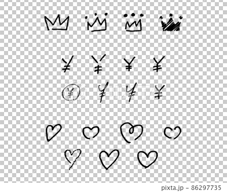 Various crowns, circle marks, heart handwritten materials / materials like those written with a pencil or pen Various crowns, circle marks, heart handwritten materials / materials like those written with a pencil or pen 86297735
