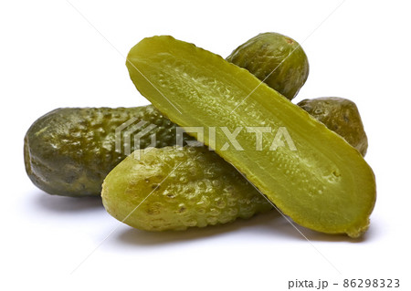 Tasty Whole green cornichon isolated on a white background Tasty Whole green cornichon isolated on a white background 86298323