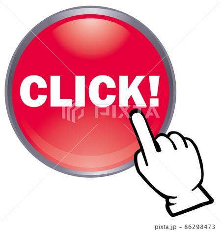 立体感、光沢感のある手とCLICKクリックボタン　アイコン　ウェブサイト、バナー、アプリ用　白背景 86298473