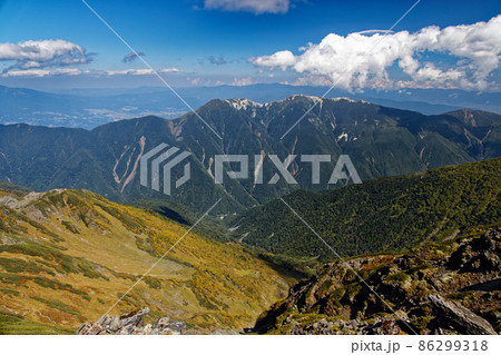 南アルプス・北岳稜線から見る鳳凰三山と白根御池・大樺沢・広河原方面の眺め 南アルプス・北岳稜線から見る鳳凰三山と白根御池・大樺沢・広河原方面の眺め 86299318
