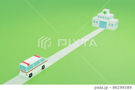 3DCG　病院と救急車　救急搬送のイメージ 86299389