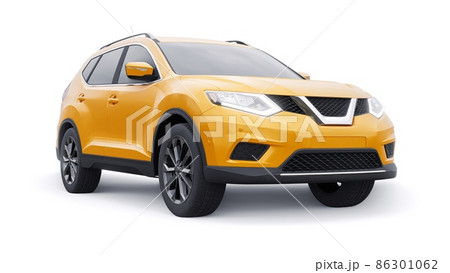 Yellow Mid-size family urban SUV car on white background. 3D illustration. 86301062