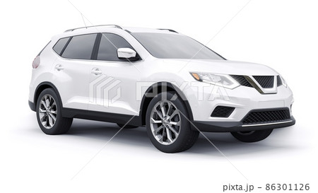 White Mid-size family urban SUV car on white background. 3D illustration. 86301126