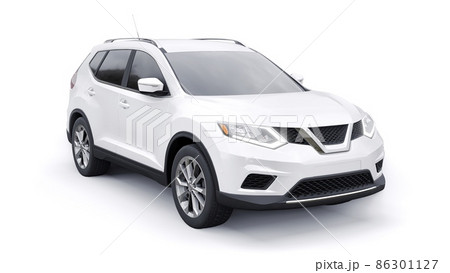 White Mid-size family urban SUV car on white background. 3D illustration. 86301127