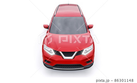 Red Mid-size family urban SUV car on white background. 3D illustration. 86301148