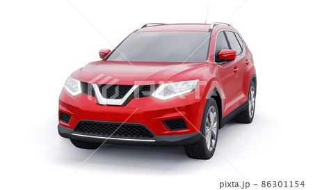 Red Mid-size family urban SUV car on white background. 3D illustration. 86301154