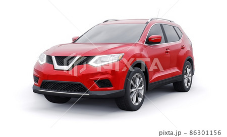 Red Mid-size family urban SUV car on white background. 3D illustration. Red Mid-size family urban SUV car on white background. 3D illustration. 86301156