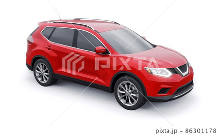 Red Mid-size family urban SUV car on white background. 3D illustration. Red Mid-size family urban SUV car on white background. 3D illustration. 86301178