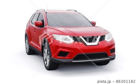 Red Mid-size family urban SUV car on white background. 3D illustration. Red Mid-size family urban SUV car on white background. 3D illustration. 86301182