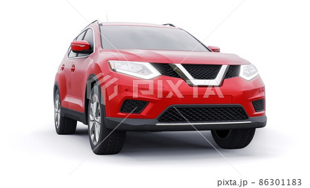 Red Mid-size family urban SUV car on white background. 3D illustration. Red Mid-size family urban SUV car on white background. 3D illustration. 86301183