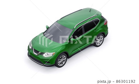 Green Mid-size family urban SUV car on white background. 3D illustration. 86301192