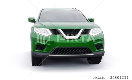 Green Mid-size family urban SUV car on white background. 3D illustration. Green Mid-size family urban SUV car on white background. 3D illustration. 86301231