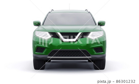 Green Mid-size family urban SUV car on white background. 3D illustration. 86301232