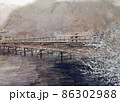 京都嵐山　渡月橋の雪景色 86302988