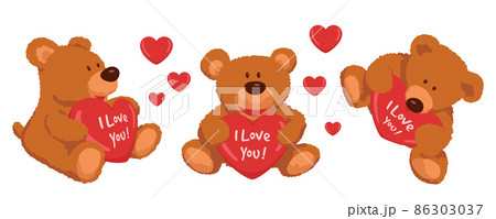 Cute teddy with valentine. Fun toy bear vector illustration 86303037