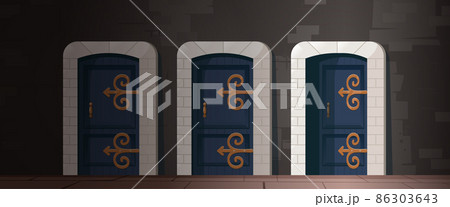 Medieval wooden doors in stone arch in castle 86303643