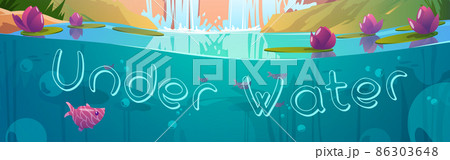 Under water background, cartoon banner with pond 86303648