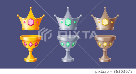 Crowns and cups for king or queen, treasure, asset 86303675
