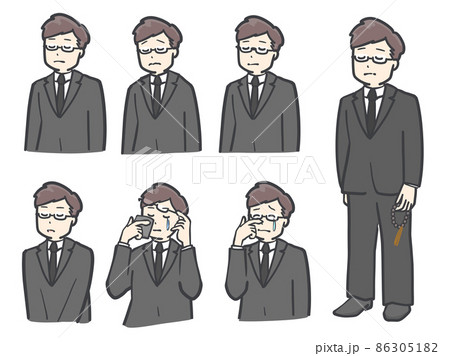 ブラックフォーマルを着た男性悲しみの表情セット 86305182