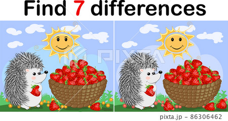 Find the differences between the pictures. Children's educational game. A hedgehog, strawberry. Find the differences between the pictures. Children's educational game. A hedgehog, strawberry. 86306462