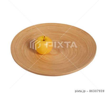 Apple on Wooden Plate. Isolated on White Background. Apple on Wooden Plate. Isolated on White Background. 86307939