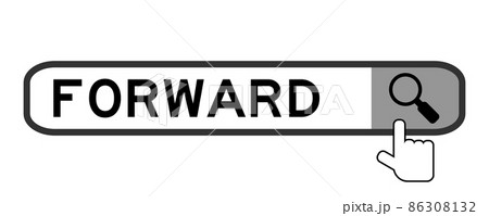Search banner in word forward with hand over magnifier icon on white background 86308132