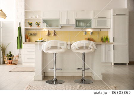 Modern kitchen interior with stylish white furniture 86308869