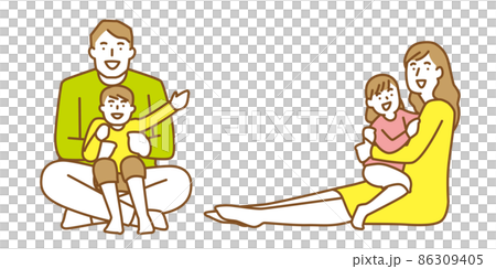 A family of four with a smile to sit and relax 86309405