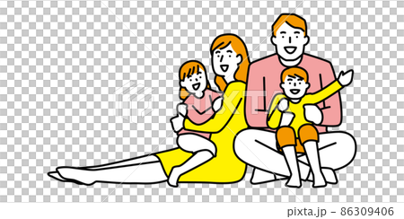 A family of four with a smile to sit and relax 86309406